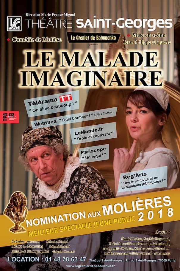 Affiche de la pièce "Le Malade Imaginaire" de Molière au Théâtre Saint-Georges